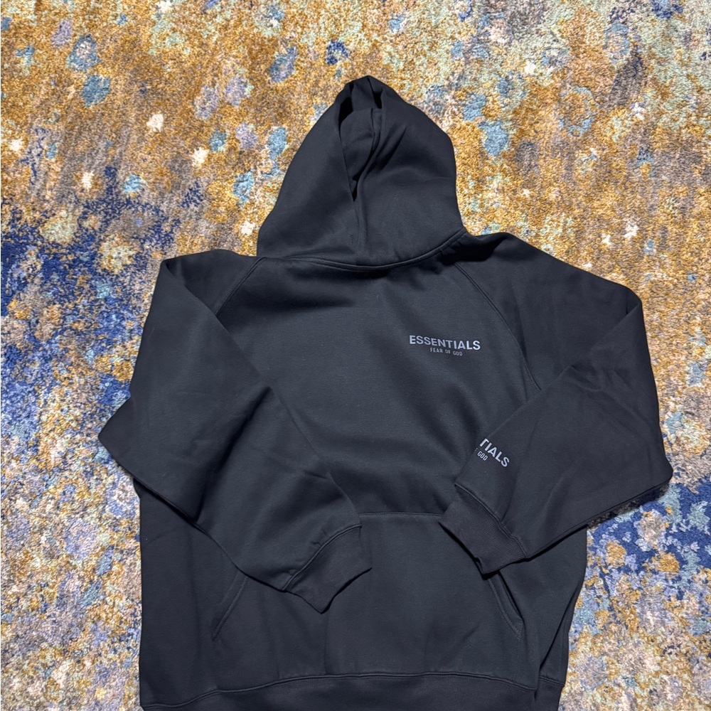 Fear of God Essentials Black Hoodie reflective